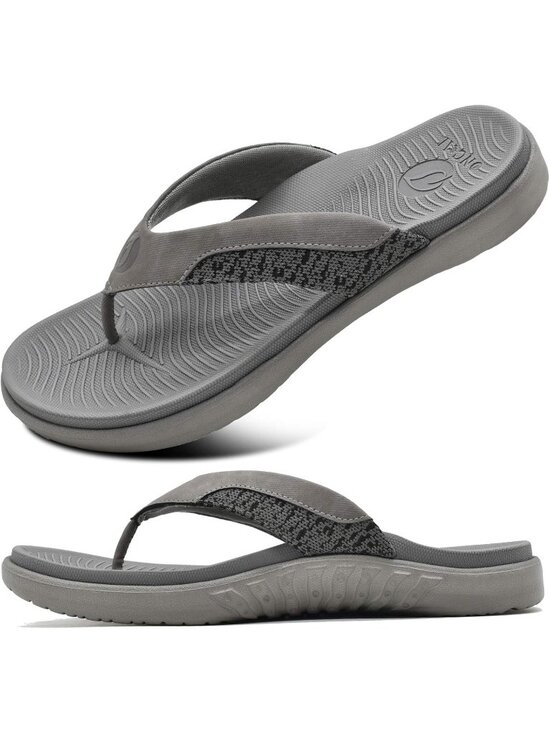 Men\'s Grey Flip Flop Open Toe Athletic Straps Orthotic Summer Plantar Casual